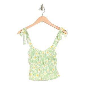 Elodie women BNWOT tie green smocked floral tank top sz large NEW